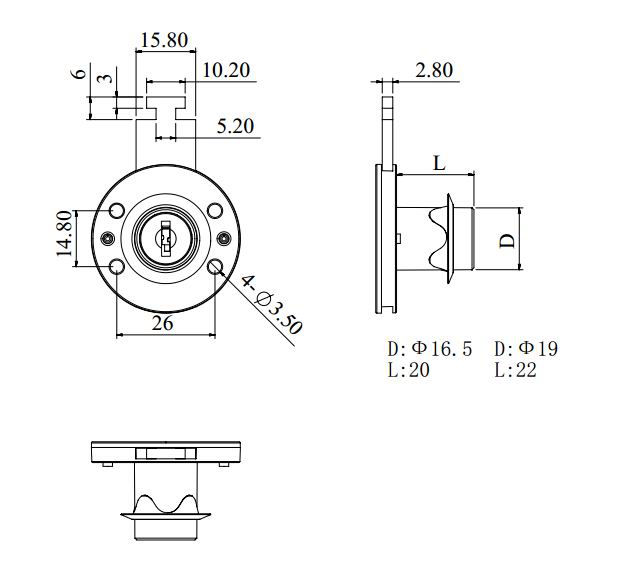 Cerradura central del gabinete de la cerradura del cajón de 206